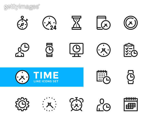 Time vector line icons. Simple set of outline symbols, linear graphic ...
