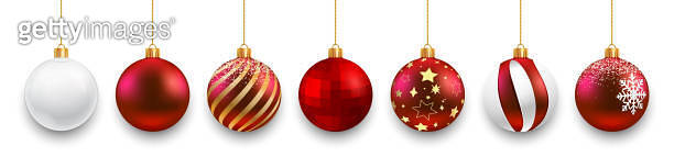 Set red Christmas ball and transparent glass with snow effect isolated ...