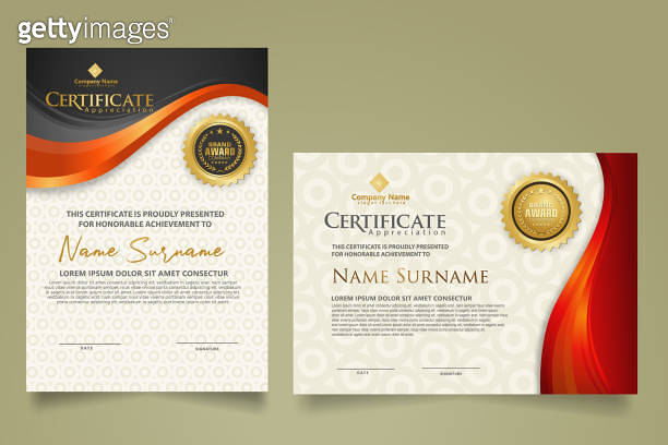 set vertical and horizontal certificate template with flow lines ...