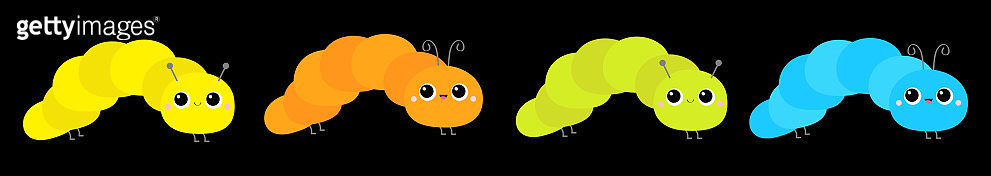 Cute crawling catapillar bug set line. Cartoon funny kawaii baby animal ...