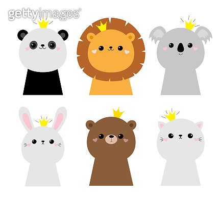Lion koala bear cat bunny rabbit hare face head icon set. Cute kawaii ...