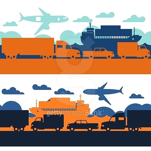Freight cargo transport icons seamless patterns in flat design style ...