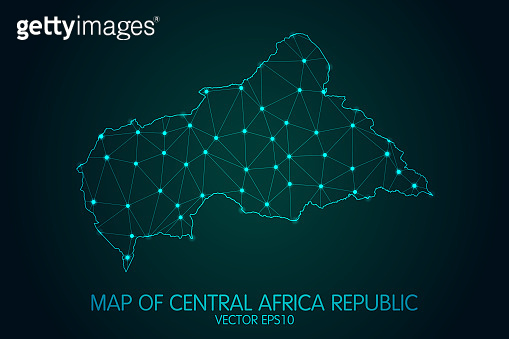Map of Central Africa Republic - With glowing point and lines scales on ...
