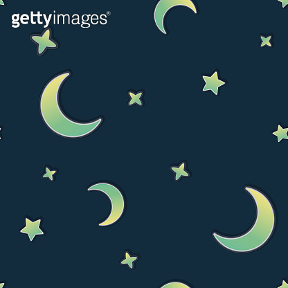 Vector Fluorescent Night Sky of Crescent Moon and Stars seamless ...