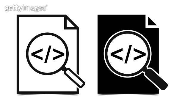 HTML file extension with magnifying glass. Looking for code. Find html ... image.