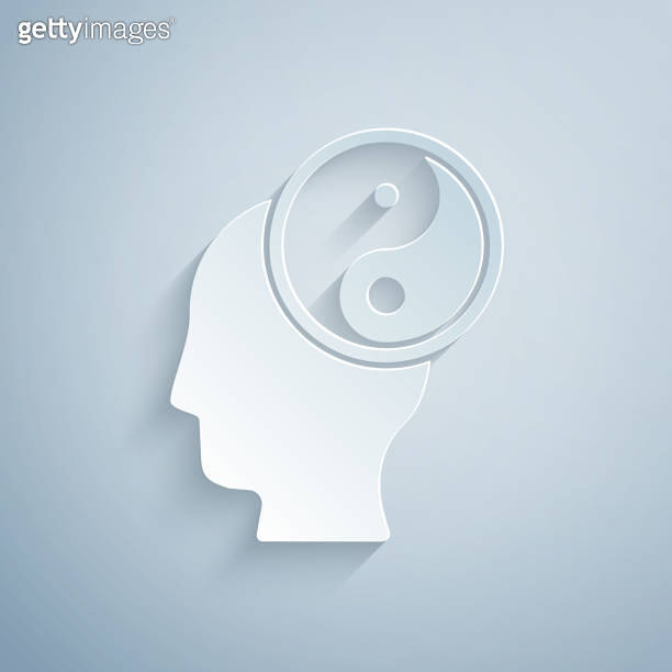 Paper cut Yin Yang symbol of harmony and balance icon isolated on grey ...