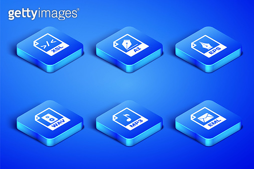 Set EML file document, XSL, MP3, WAV, AI and EPS icon. Vector ...