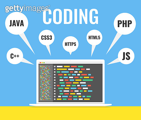 Programming, web development concept. Code on the screen laptop. Work ...