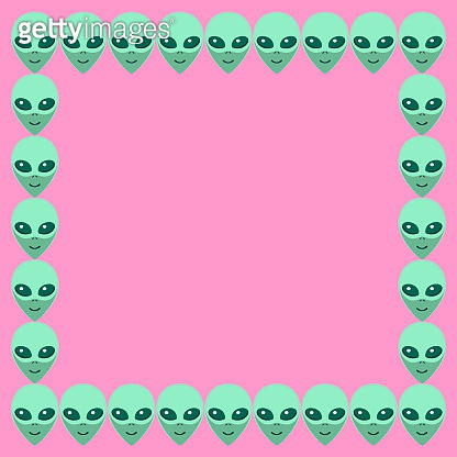 Vector square frame from Aliens green heads. Background, border ...