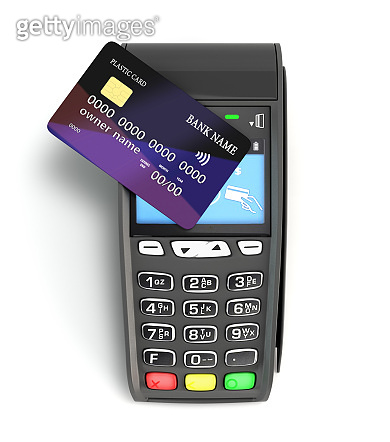 contactless payment by credit card through the terminal 3d render on ...