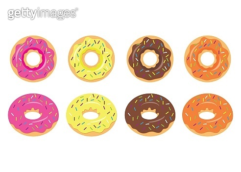 Set of cartoon colorful donuts isolated on white background. The view ...