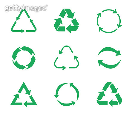 Recycle icons set. Recycling and rotation arrow symbols. Reuse signs ...