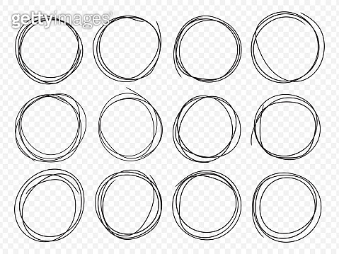 Hand drawn circle line sketch super set. Circular scribble doodle round ...