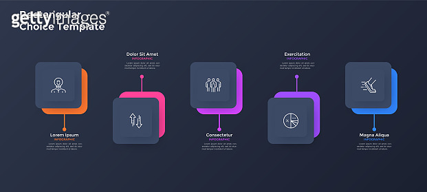 Five square paper black elements placed in horizontal row. Concept of 5 ...