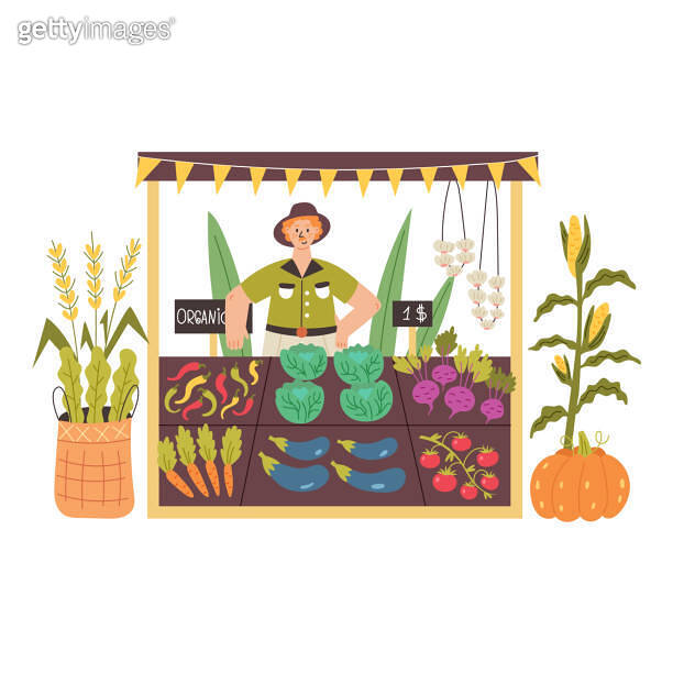 A farmer sells vegetables at Stall counters (1345635865) - 게티이미지뱅크
