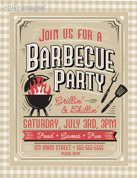Trendy and stylized Barbecue Party invitation design template for ...