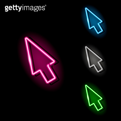 Neon cursor icon. Set of computer mouse arrow pointer in four different ...