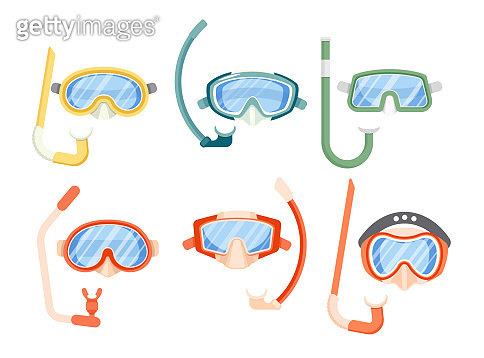 Set of Icons Snorkeling Masks, Scuba Diving Equipment of Different ...