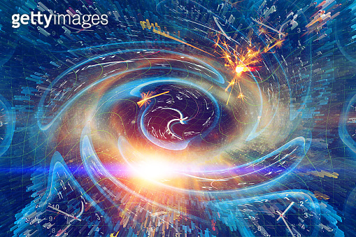 Spacetime Scifi Digital Arts concept, Twist clock time distortion warp ...