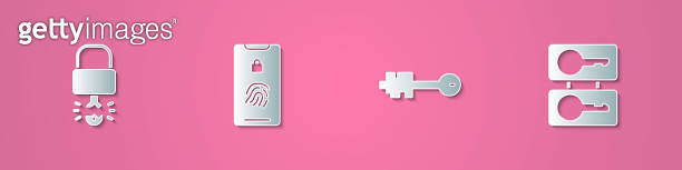 Set paper cut Key broke inside of padlock, Mobile with fingerprint scan ...
