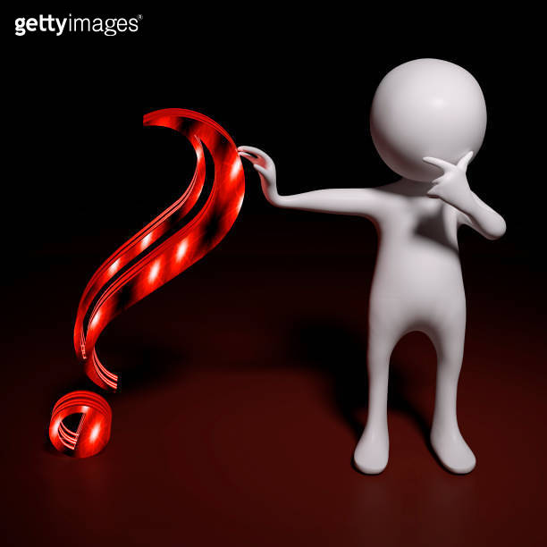 3d thinking man supporting a big question mark (1295679344) 일러스트, 무료 ...
