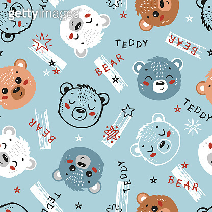 Cute Teddy Bears Seamless Pattern. Childish Background with Little Bear ...
