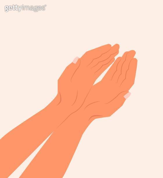 Two hands showing or holding something on top view. Female or male open ...