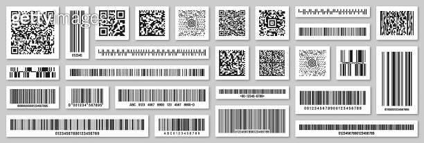 Set of product barcodes and QR codes. Identification tracking code ...