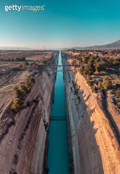 aerial panoramic photo of the Isthmus and the Canal of Corinth in ...