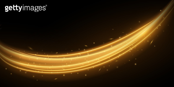Dynamic light effect with glowing flying particles on a black ...