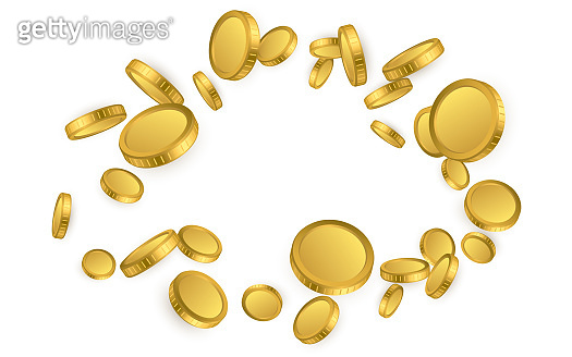 Realistic gold coins explosion isolated on white background. Vector ...