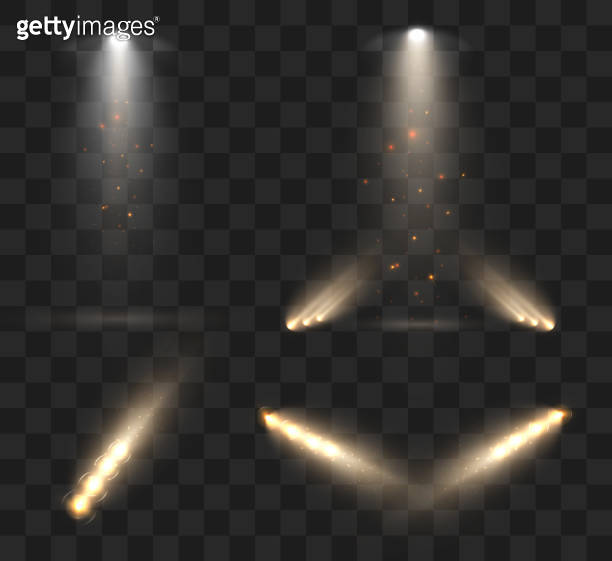Spotlights set isolated on transparent background. Vector glowing light ...
