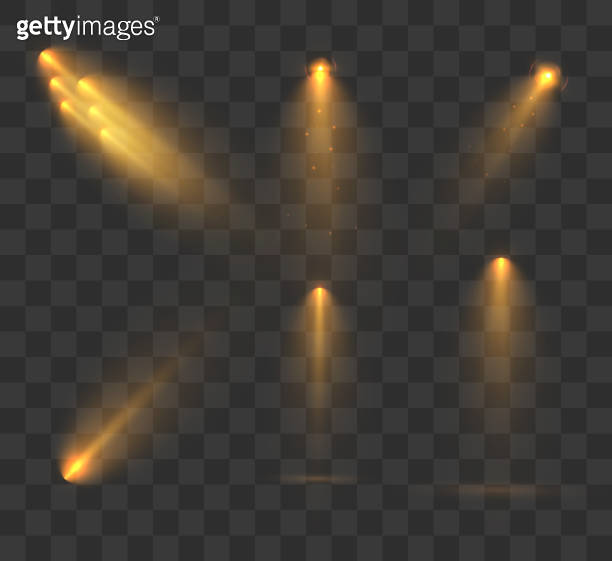 Spotlights set isolated on transparent background. Vector glowing light ...
