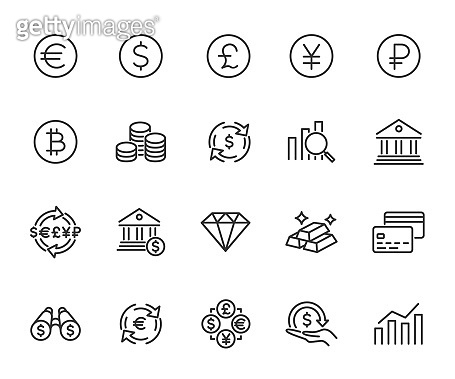 Vector set of currency line icons. Contains icons investment, exchange ...