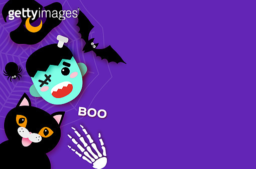 Happy Halloween. Monster Frankenstein. Black cat. Trick or treat. Bat ...
