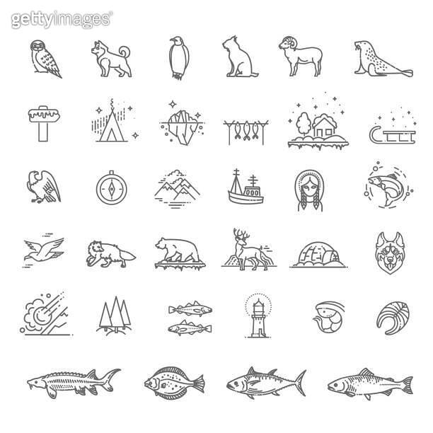 Thin line Arctic icons set, North Pole outline logos vector ...