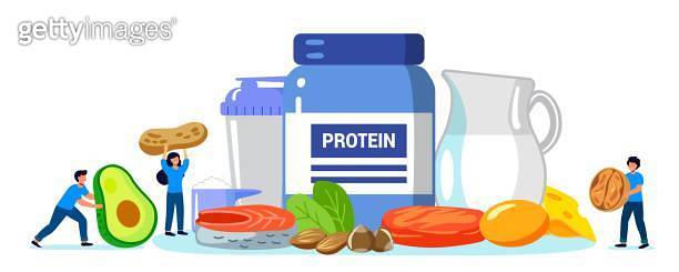 Protein vector illustration Flat tiny amino acid food menu persons ...