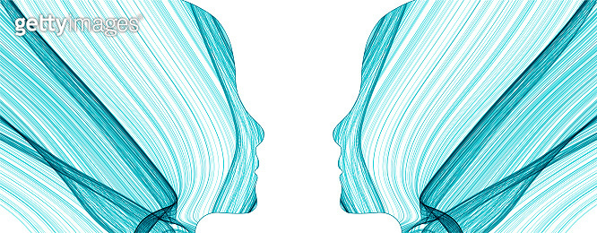 The silhouette of a human head is filled with waves. Abstract vector ...