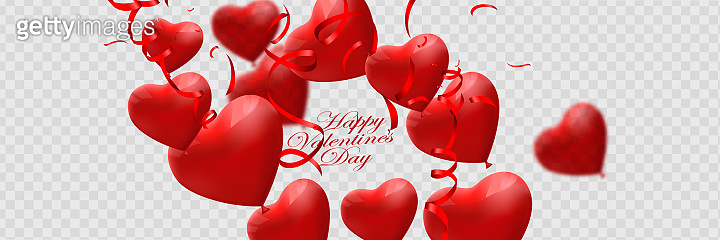 Valentine s day abstract background with red 3d balloons. Heart shape ...