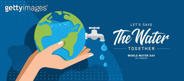 Let's Save water, world water day banner - hand hold earth and faucet ...