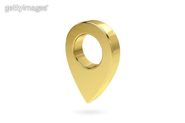 Gold map pointer 3d pin. Location symbol isolated on white background ...