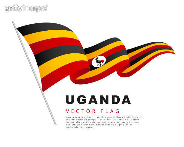 The flag of Uganda hangs on a flagpole and flutters in the wind. Vector ...