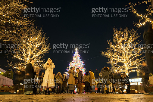 Big outdoor Christmas tree and people in Tokyo, Japan (1444426446) - 게티 ...