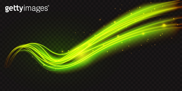 Luminous fire green shape wave, wavy glowing bright flowing curve lines ...