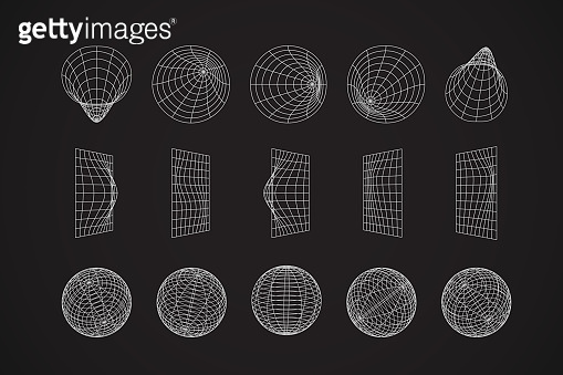 Abstract retro wireframe shapes. Set of 3d retrofuturistic shapes ...
