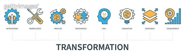 Transformation concept with icons in minimal flat line style ...