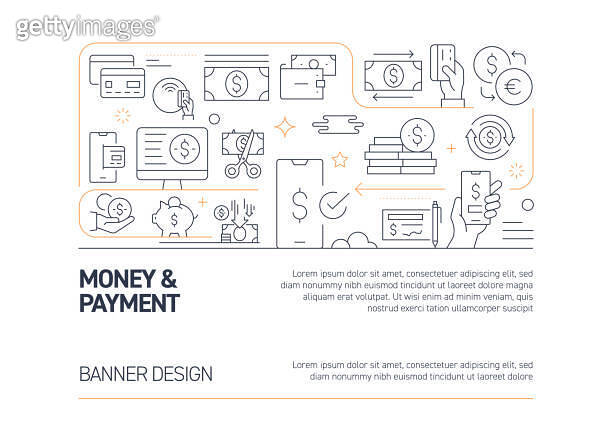 Money and Payment Related Vector Banner Design Concept, Modern Line ...