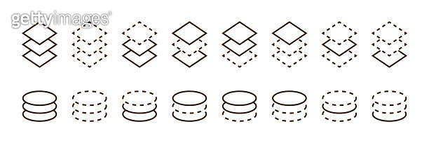 layer icon in different style. Black layer vector icons, outline, line ...