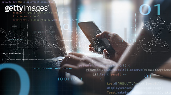 Digital software technology, mobile app development concept. Computer ...