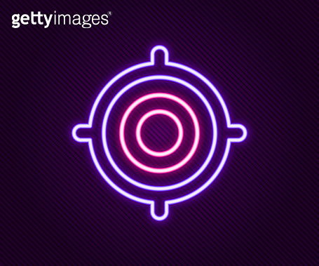 Glowing neon line Target sport icon isolated on black background. Clean ...